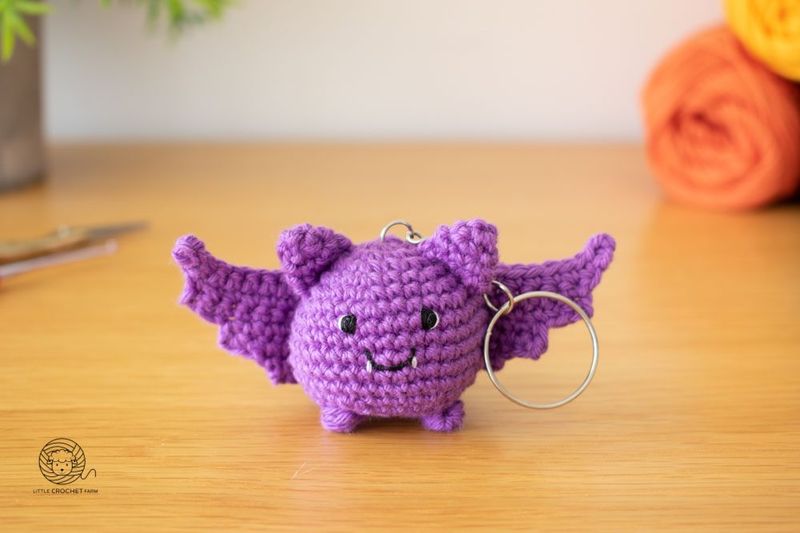 Crochet Bat Keychain free crochet pattern by Little Crochet Farm (Ana Figueiredo)