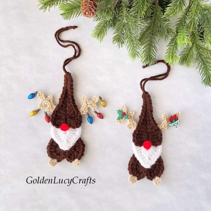 Reindeer Gnome Ornament free crochet pattern by GoldenLucyCrafts