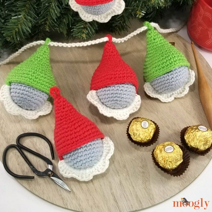 Quick Gnome Candy Ornaments free crochet pattern by Moogly (Tamara Kelly)
