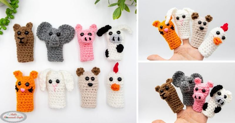 Animal Finger Puppets 8-in-1 free crochet pattern by Nicole Riley
