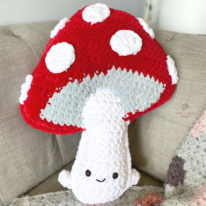 Giant Mushroom Cushion free crochet pattern by Jillian Hewitt