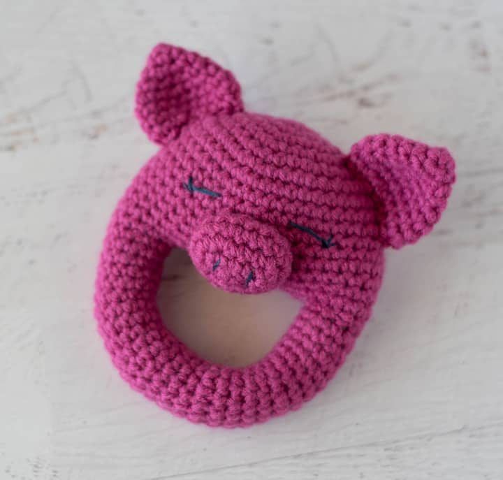 Pig Baby Rattle free crochet pattern by Cheryl Bennett